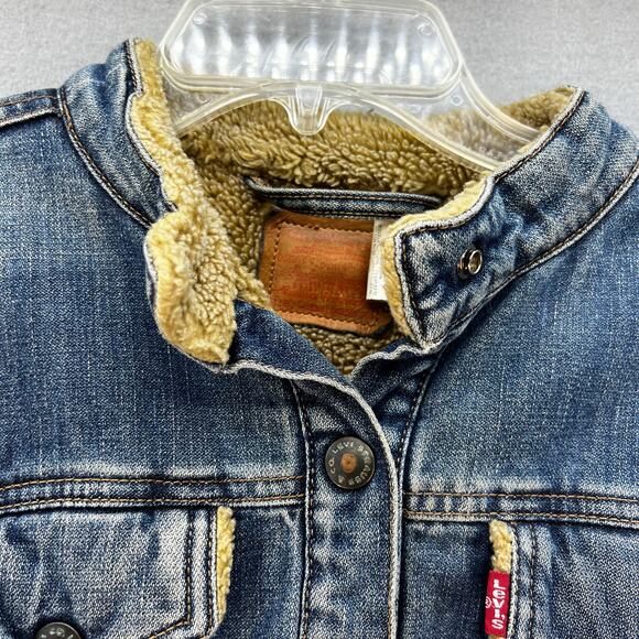Levi's XX Jacket Women's M Blue Sherpa Lined Denim Jacket Band Collar Vintage - Picture 3 of 11